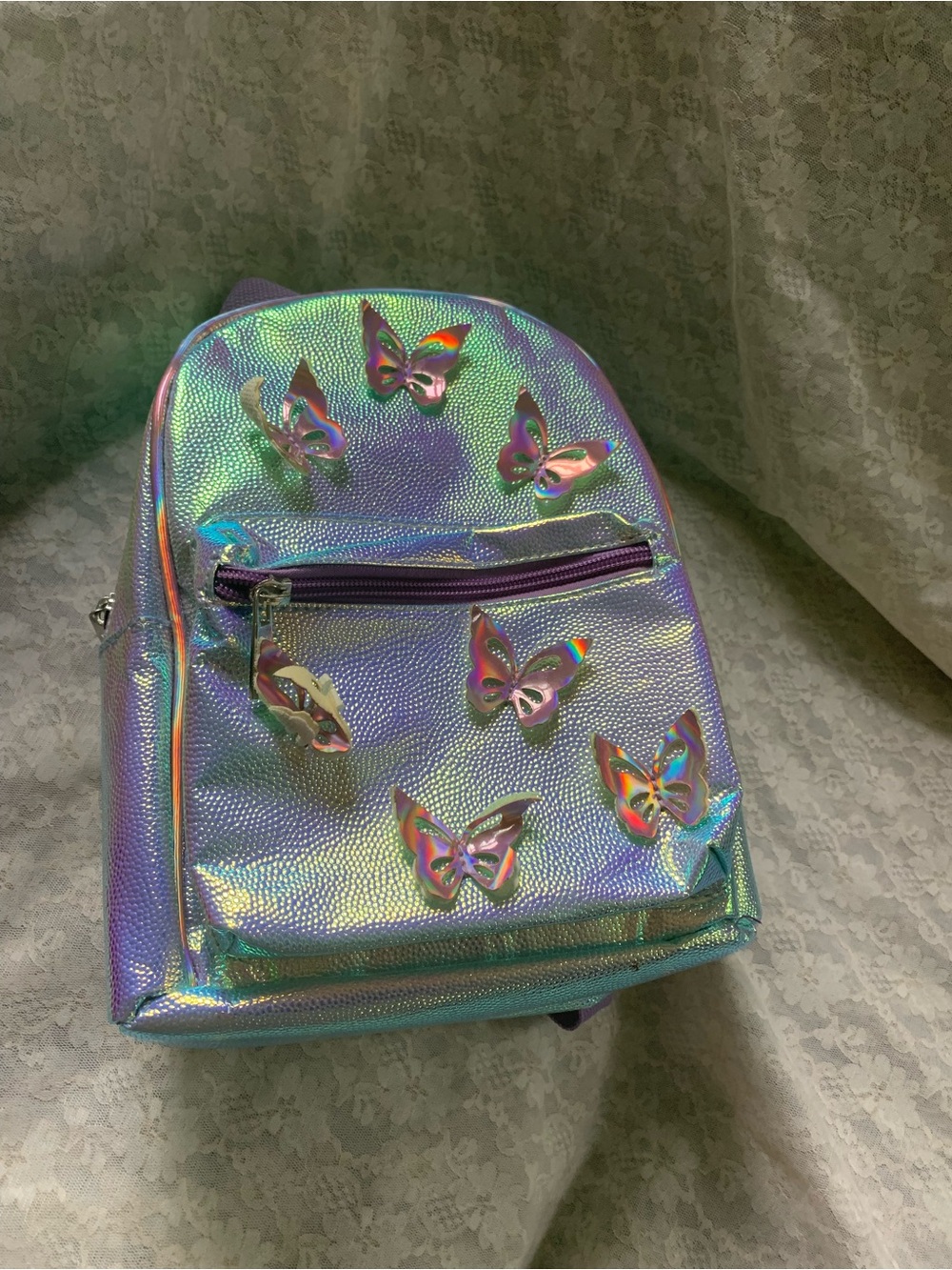 Claire's Holographic Butterfly Mini Backpack Iridescent Purple Cute Small Bag